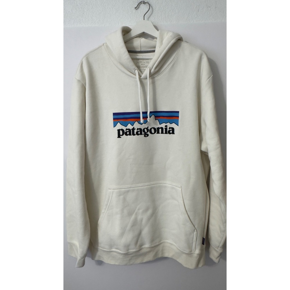 Patagonia P-6 Logo Uprisal Hoodie Mens XXL Birch White Recycled Fleece Pullover